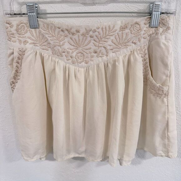 Joie Cream Embroidered Linen-Blend Skort with Pockets - Size Small - Picture 1 of 5